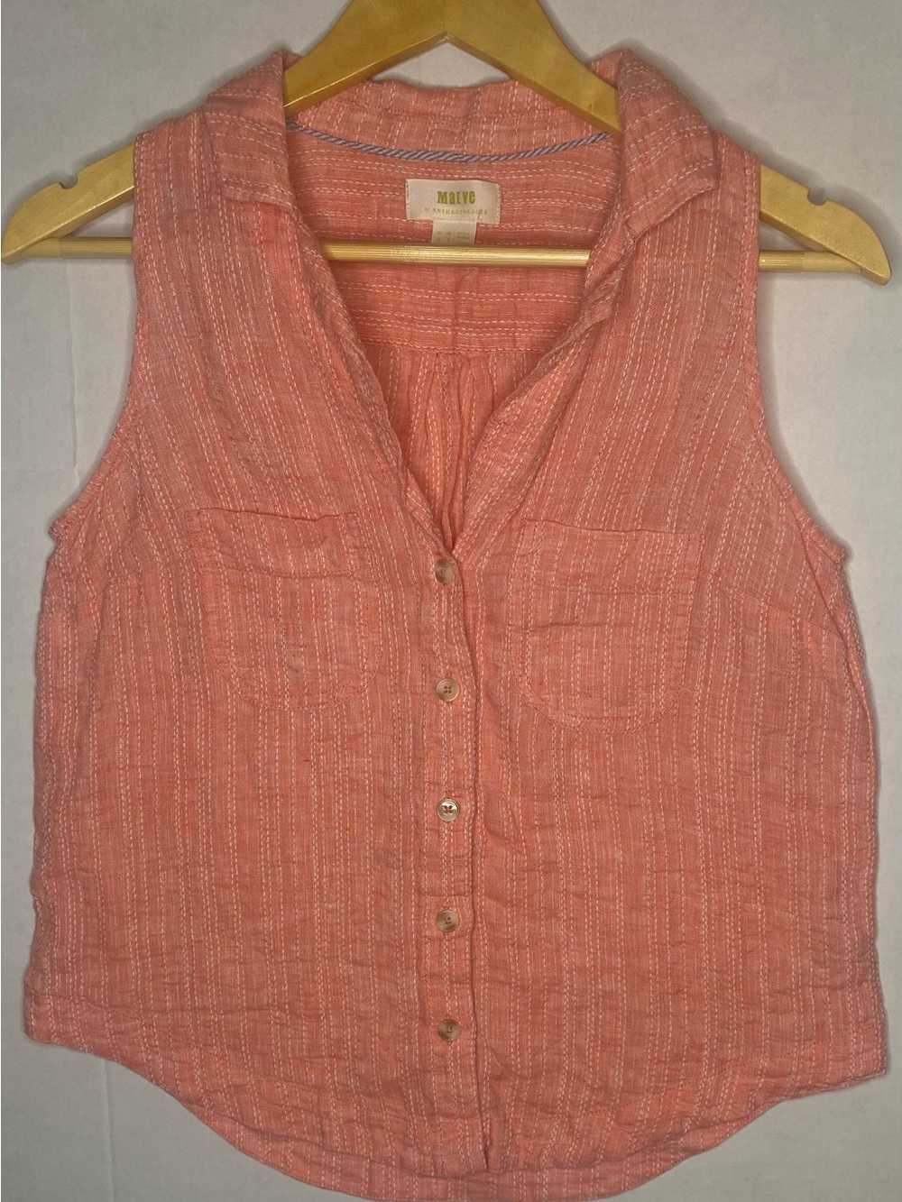 Maeve Anthropologie Linen Blend Sleeveless Button Top Pink US 6 Flowy